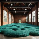 Home 14 설치 예술 공간의 유연성 있는 구성 방법 - **"Reimagined Industrial Art Space with Natural Elements"**: A vibrant, modern art exhibition inside...